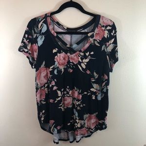 Navy Floral top with X neckline